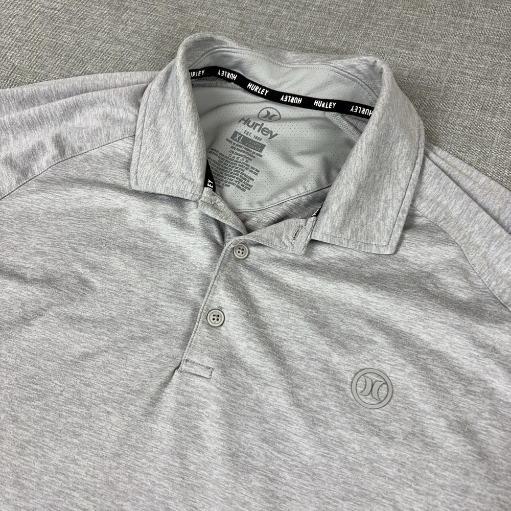 Hurley Polo Shirt Mens XL Gray Stretch Tagless Logo Performance Short Sleeve